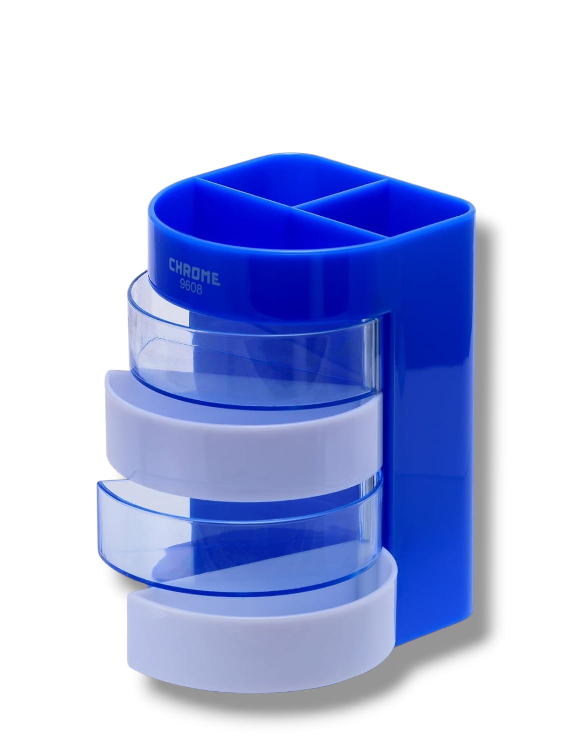 Chrome 6 Compartments Plastic Pen Stand - Round Shape (Random Color) view 4